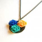 Mixed Colors Flower Cabochon Pendant Necklace