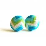 Chevron Button Covered Stud Earrings - Blue