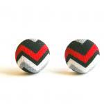 Chevron Fabric Covered Button Stud Earrings -..