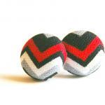 Chevron Fabric Covered Button Stud Earrings -..