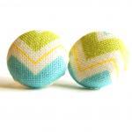 Chevron Fabric Button Covered Stud Earrings -..