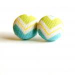 Chevron Fabric Button Covered Stud Earrings -..