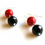 Cranberry And Black Beaded Earrings