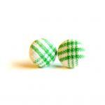 Green And White Plaid Button Earrings