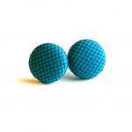 Teal And Black Tulle Fabric Covered Button..