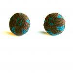 Teal And Brown Lace Button Earrings