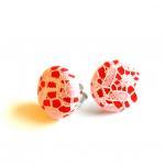 Red And Ivory Lace Fabric Button Earrings