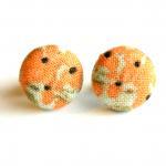 Peach Flower Fabric Button Earrings