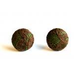Army Green And Brown Lace Button Earrings