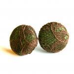 Army Green And Brown Lace Button Earrings