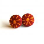 Maroon And Yellow Sun Fabric Button Earrings