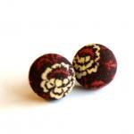 Red Wine Fabric Covered Button Earrings