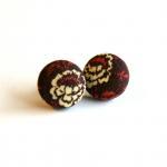 Red Wine Fabric Covered Button Earrings