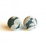 Blue And Cream Lace Button Earrings