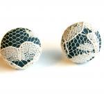 Blue And Cream Lace Button Earrings