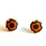 Flower With Green Stripes Button Earrings