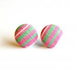 Green, Pink And White Striped Fabric Button..