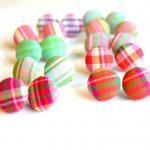 Plaid Fabric Button Earrings Set - Pick Your Pairs..
