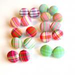 Plaid Fabric Covered Button Earrings - Set Of Six