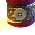 Burgundy And Lace Fabric Button Cuff Bracelet