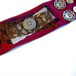 Burgundy And Lace Fabric Button Cuff Bracelet