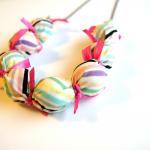 Pink Candy Stripe Fabric Wrapped Necklace