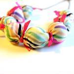 Pink Candy Stripe Fabric Wrapped Necklace