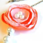 Pink And Orange Flower Beaded Necklace
