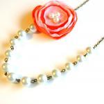 Pink And Orange Flower Beaded Necklace