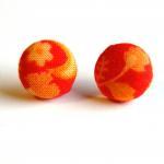 Orange And Red Fabric Button Earrings