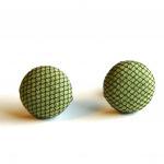 Light Green And Black Tulle Button Earrings