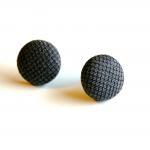 Dark Gray And Black Tulle Button Earrings