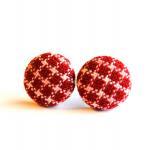 Dark Red Stripe Button Earrings