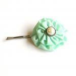 Mint Green Fabric Flower Bobby Pins