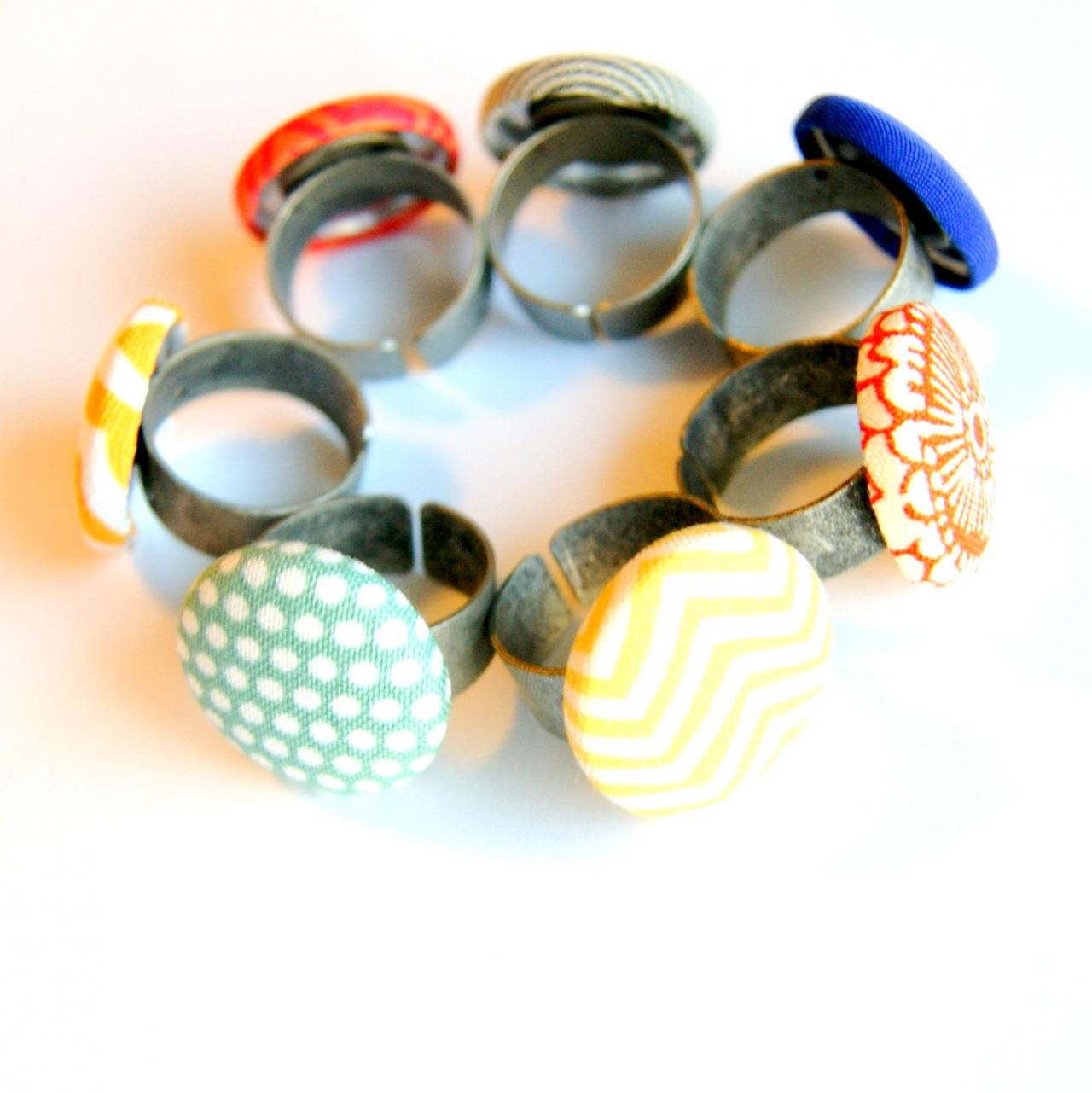 Set Of Six Fabric Button Rings - Pick Your Own Styles