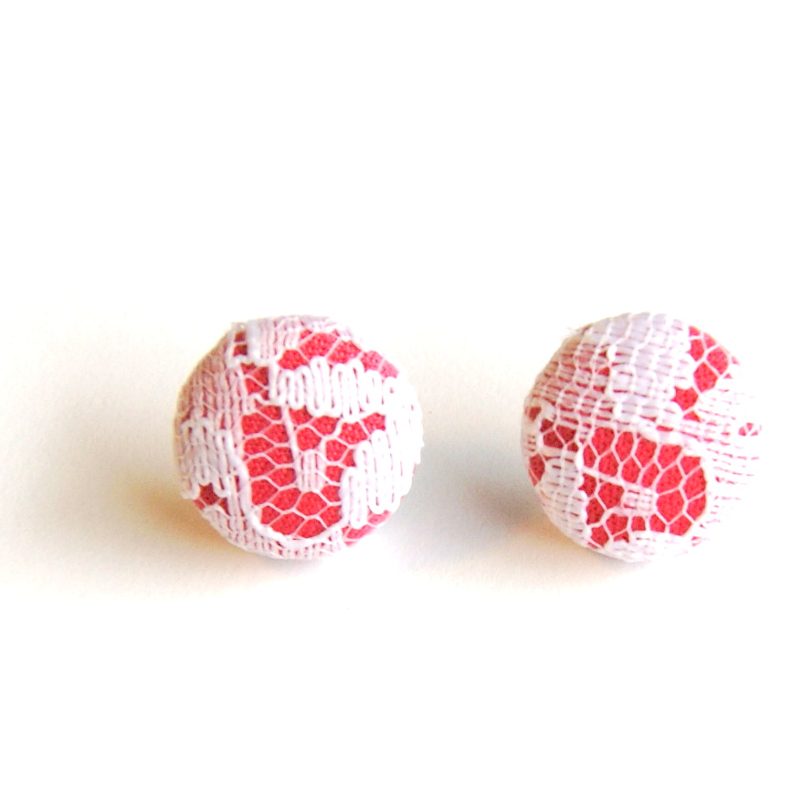 Pink And White Lace Stud Earrings