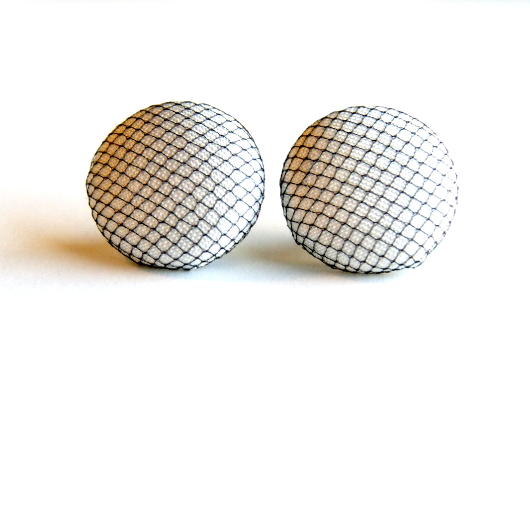 White And Black Tulle Fabric Stud Earrings