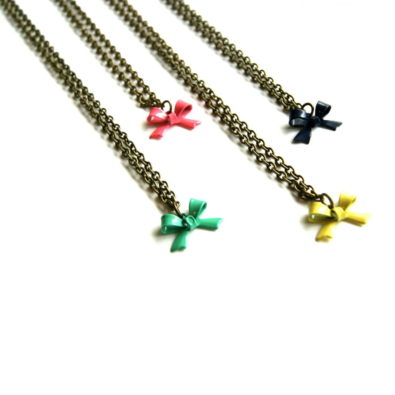 Bow Necklace - Choose Your Color (aqua, Navy, Yellow, Or Pink)