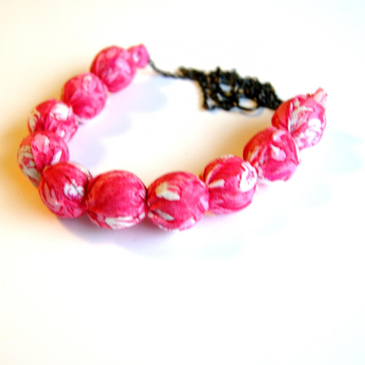 Pretty In Pink Fabric Beaded Necklace