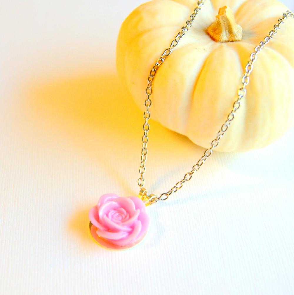 Pink Flower Cabochon Necklace - More Colors Available