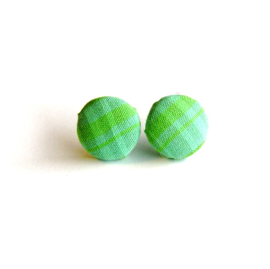 Mixed Greens Fabric Button Earrings