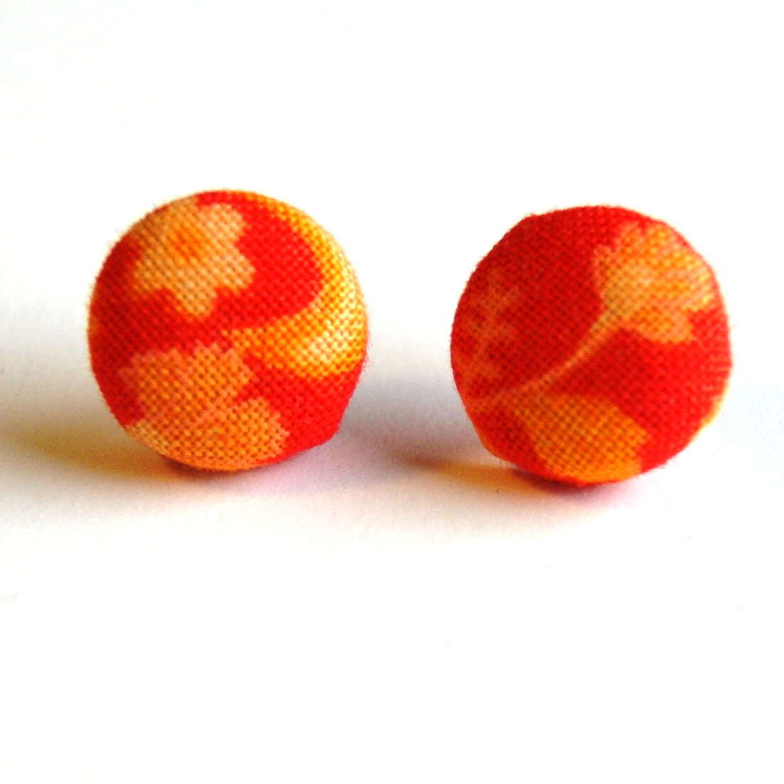 Orange And Red Fabric Button Earrings